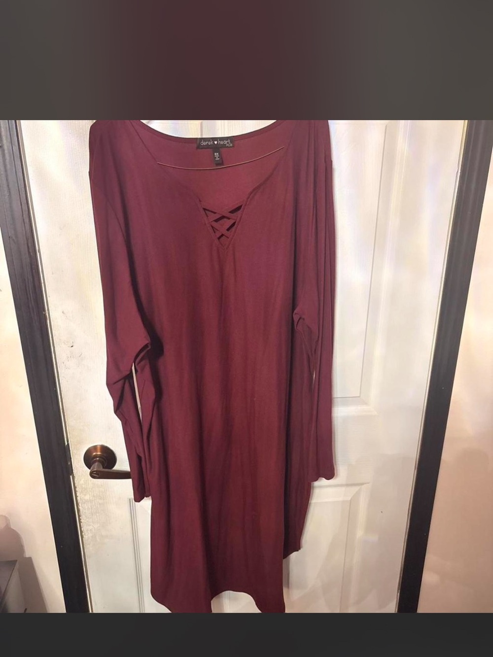 Derek Heart Burgundy Crisscross V-Neck Long Sleeve Dress